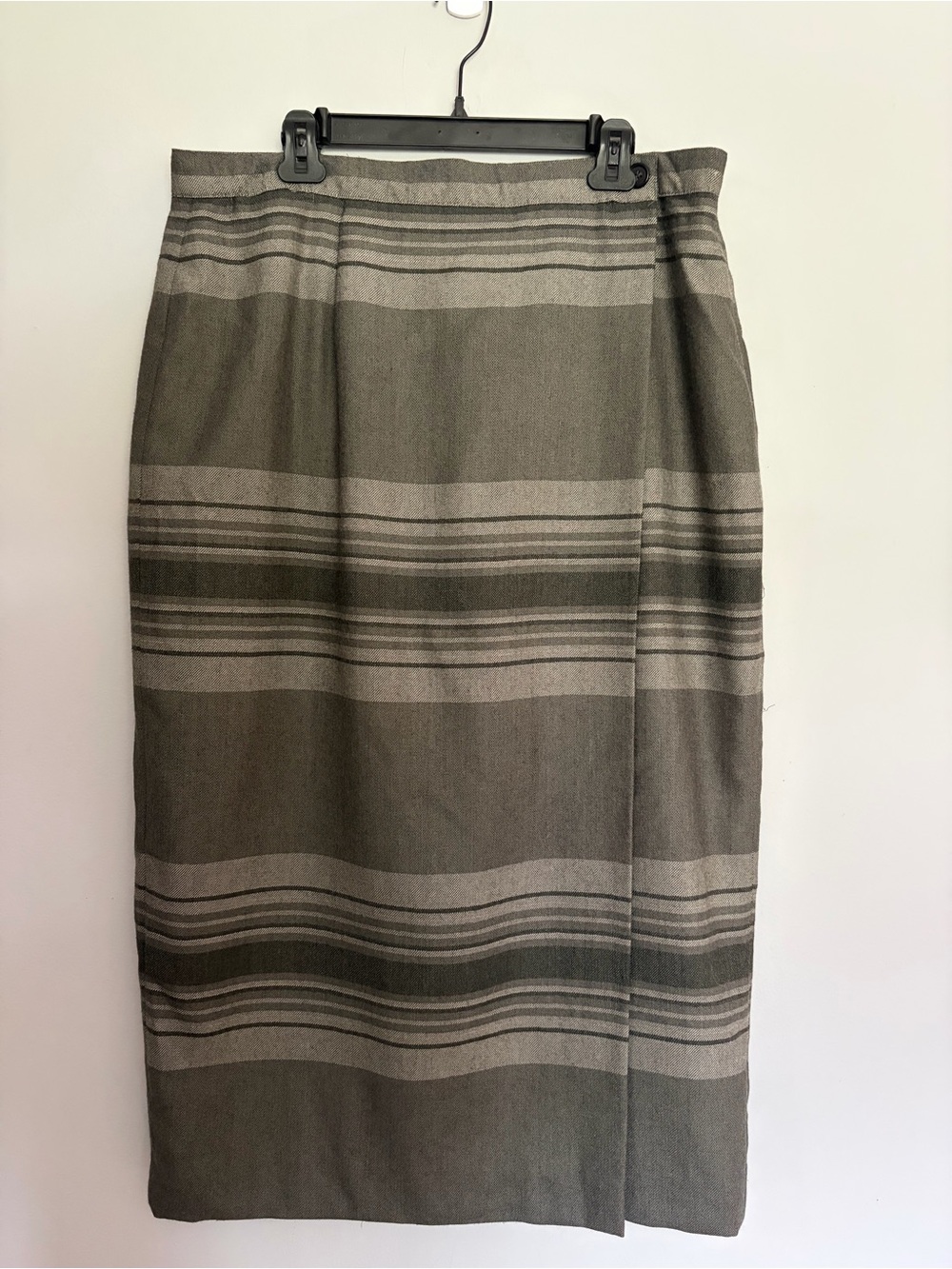 Vtg Lauren Ralph Lauren Wool Wrap Maxi Skirt Size 18W Greige Gray Beige Preppy